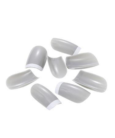 Vatocu Square Glossy Medium French Fake Nails - Grey Ballerina Press On Artificial Nails for Stunning Manicures - Buy Online on GoSupps.com