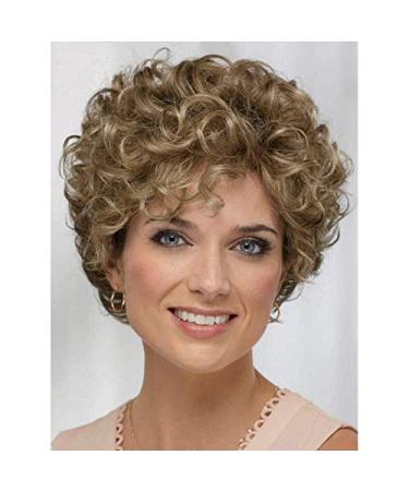 Baruisi Short Curly Wavy Blonde Brown Wigs for Women Natural Looking Synthetic Hair Replacement Wig mixed brown