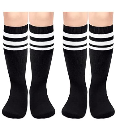 Olreco Toddler Soccer Socks Kids Soccer Socks Boys Girls Soccer Socks Youth Toddler Knee High Socks for Girls Long Tube Socks 3-6 Years Black White & Black White