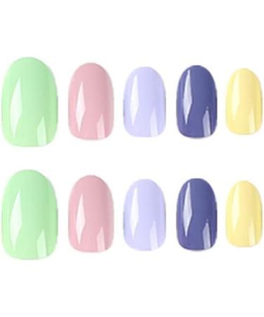 24 Pcs Glossy Solid Oval Short False Nails - Coloured French Press on Nails with Nail Glue - Almond Medium Stick on Nails for Women - Fake Nails for Nail Art - Buy Online on GoSupps.com