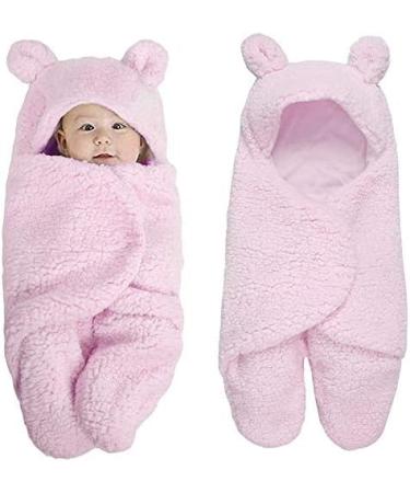Cute Unisex Newborn Clothes Baby Sleeping Bag Thicken Cotton Blankets Plush Swaddle Blankets Baby Girl Gifts Toys 0 6 Months (Pink)