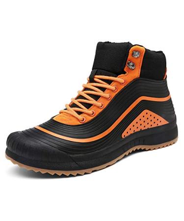 ulogu Men's Snow Boots Waterproof Fur Lined Booties Non-Slip Lightweight Winter Shoes 12 Orange