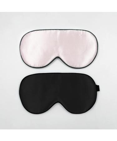 townssilk 2 pcs 100% Silk Sleep mask with Adjustable Strap Comfortable and Super Soft Eye mask Including 1 pc Balck and 1 pc Pink 2pbp