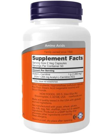 Now Foods Acetyl-L-Carnitine 500mg - 100 Veg Capsules for Energy & Cognitive Support - Buy Online on GoSupps.com