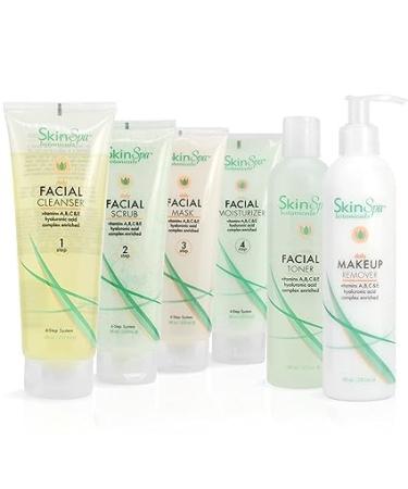 Skin Care Facial Cleanser Set Daily Routine Kit System Infused with Aloe Vera 8 Oz - Face Wash Scrub Cleanser Toner Makeup Remover Clay Mask and Moisturizer