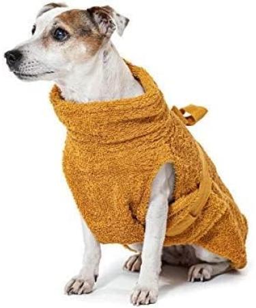 Buy Lills Dog Bathrobe - 100% Organic Cotton in Amber Yellow | 3XS (35 cm Back Length) - Ideal for Small Dogs - Buy Online on GoSupps.com