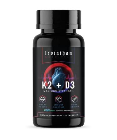 Leviathan Nutrition Vitamin D3 K2 2 in 1 Formula | Vitamin K2 (MK7) 360mcg + Vitamin D3 5000 IU Vegan Organic Extra Strength Vitamin Supplements - Support Heart Teeth Joint and Bone Health