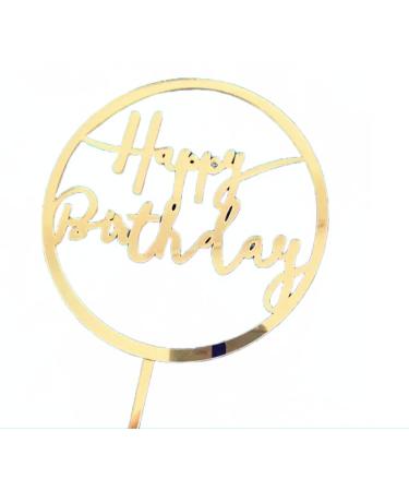 Aretro Acrylic Happy Birthday Circle Cake Topper (Gold)