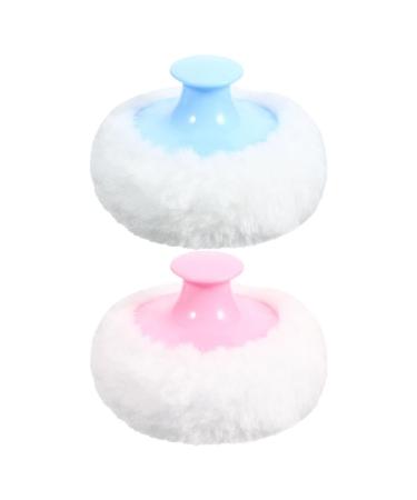 ERINGOGO Lot de 2 Houppettes B b 8 Cm Ultra Douces Peluche pour Poudre Visage et Corps Applicateurs Hypoallerg niques Usage Quotidien Soin Peau D licate Couleurs Bleu Clair et Rose