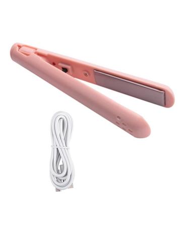 2 in 1 Dual- Hair Curler Mini Hair Straightener Travel Curling Iron Portable Mini USB Hair Curler Pink