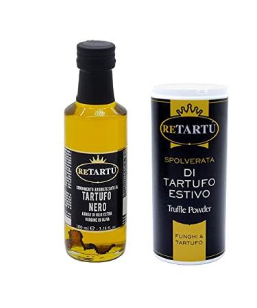 Giuliano Tartufi Black Truffle Set: 100g Summer Truffle Powder and 100ml Extra Virgin Olive Oil-Based Condiment