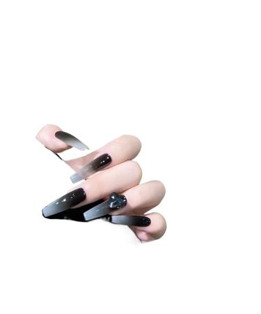 Temperament enhancement manicure dark wind cheek black gradient manicure finished product photo wearing detachable nail patch.(M)