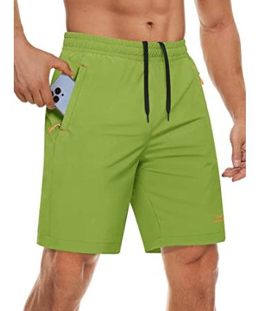MAGCOMSEN Men's Shorts Quick Dry Athletic Running Shorts with Zipper Pockets for Gym, Workout, Hiking 38 Fruit Green V1