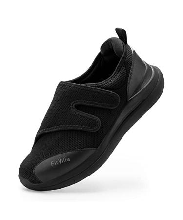 FitVille Diabetic Shoes for Men Extra Wide Width Orthopedic Slip-on Shoes Adjustable Closure Walking Sneakers with Arch Support Cushioning Therapeutic for Swollen Feet - Easy Top 12.5 X-Wide Black
