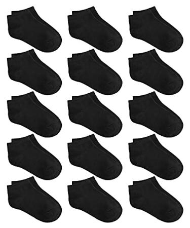 KEREDA 15 Pairs Kids Ankle Socks Boys Girls Half Cushion Low Cut Athletic Socks Black 9-12 Years