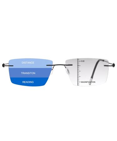 YIMI Rimless Progressive Multifocal Reading Sunglasses for Men Women Trifocal Sun Readers Blue Light Blocking Glasses Black 3.0 x