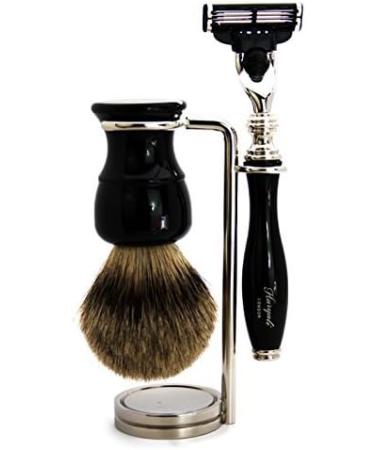 Shop Men's Shaving Kit - 3 Edge Razor Silver Tip Badger Brush & Stainless Steel Stand | Perfect Grooming Set for Men - Buy Online on GoSupps.com