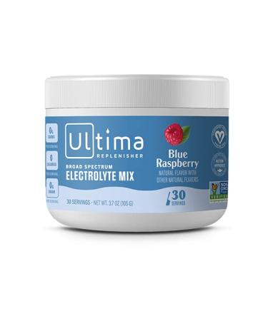 Ultima Replenisher Electrolyte Hydration Powder, Blue Raspberry, 30 Servings - Sugar Free, 0 Calories, 0 Carbs - Gluten-Free, Keto, Non-GMO, Vegan, with Magnesium, Potassium, Calcium 3.7 Ounce (Pack of 1)