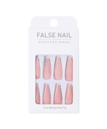 Brishow Pink Artificial Nails - Long French Glitter Press-On Ballerina Acrylic Nails - 24 Premium Stick-On Fake Nails for Women & Girls - Buy Online on GoSupps.com