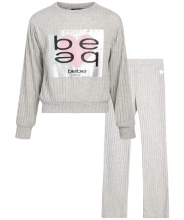 bebe Girls' Legging Sweatsuit Set - 2 Piece Super Soft Sweatshirt and Leggings (7-16) Heather Grey 10-12