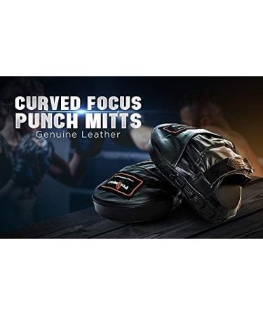Pro Impact Curved Focus Mitts - Genuine Leather - Shock Absorbent Hand Pads for Boxing, MMA, Muay Thai - Black - Buy Online on GoSupps.com