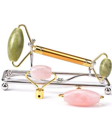 Jade Rose Quartz Roller Kit | 3 Changeable Heads Facial Roller for Glowing Skin - Shop Internationally - Buy Online on GoSupps.com