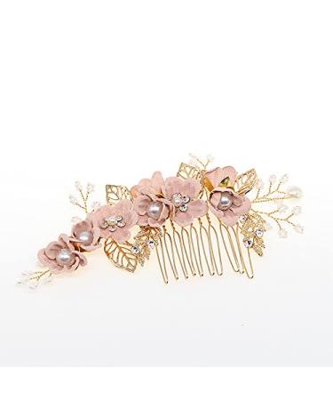 Bridal Wedding Hair Side Combs with Flowers and Pearls - Pink Bridesmaids Hair Accessory - Buy Online on GoSupps.com