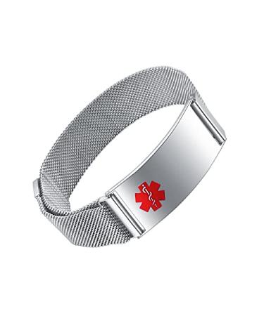 YOTHIWAD Medical Alert Bracelets for Men Women Medical Id Bracelets with Free Laser Engraving Adjustable Stainless Steel Band Magnetic Security Clasp Dual-Side Engraving *CUSTOM ENGRAVING