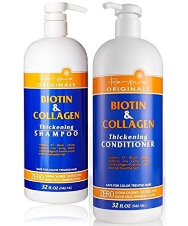 Renpure Originals Biotin & Collagen Thickening Shampoo And Conditioner Set 32 Oz (Zero Sodium Chloride Sulfate Dyes Harsh Salts Parabens Gluten)