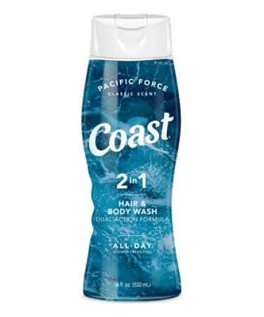 Coast 2 in 1 Hair & Body Wash Pacific Force 18OZ (PACK OF 6) - All Day Shower Fresh Feel