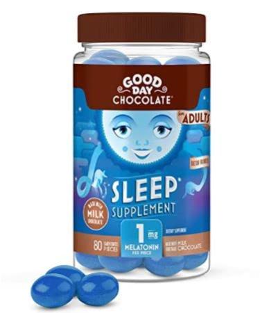 Good Day Chocolate Natural Melatonin for Adults, Sleep Aid Supplement with 1mg Melatonin, Fair Trade and Non-GMO Milk Chocolate, Chamomile, 80 Pieces 1mg Melatonin Milk Chocolate