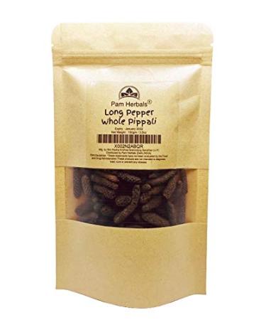 Pam Herbals Indian Long Pepper Whole Pipal Pippali | 3.5oz Resealable Kraft Packaging | Seasoning for Meat Fish Malabar & South Indian Curries Pipali (Long Pepper (Pippali)) - Buy Online on GoSupps.com