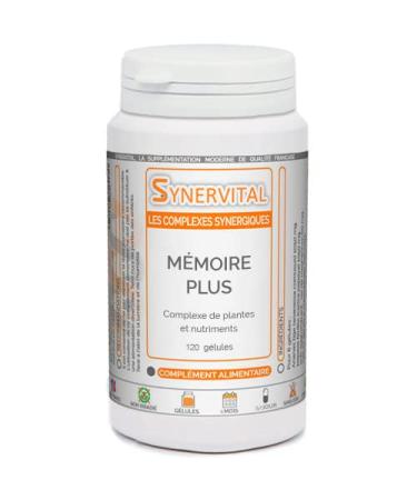 Mémoire Plus Synervital - 120 Capsules with a Strength of 326 mg - Plant Complex for Memory - Ginkgo Biloba - Bacopa - Magnesium - Vitamins B - Dietary Supplement - Made in France