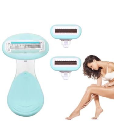 KMOCEPLY Manual razor with a short handle for armpit and leg hair gentle razor for women razors with 4 replacement heads removable and washable razor leg hair removal for women blue
