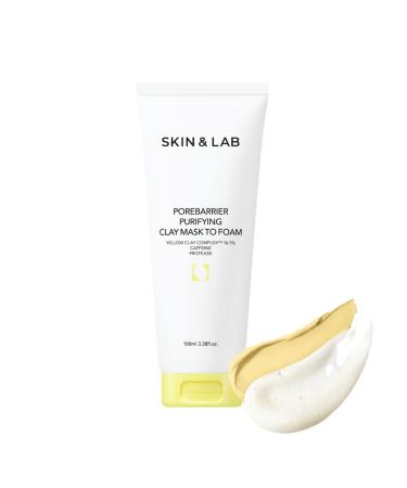 SKIN&LAB Porebarrier Purifying Clay Mask to Foam | Yellow Clay and Caffeine | Remove Sebum and Impurities | Cleansing | 3.38 fl. oz.