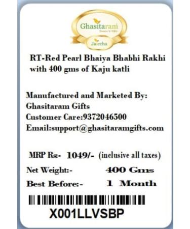 Ghasitaram Gifts Rakhis Online - Rakhi for Brother-RT-Red Pearl Bhaiya Bhabhi Rakhi with 400 GMS of Kaju katli Rakhi Set with 400 gms of Kaju katli - Buy Online on GoSupps.com