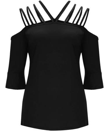 Women's Sexy Cold Shoulder Hanging Neck Top - Slim-Fit Solid Tee for Summer Parties - Black - Buy Online on GoSupps.com