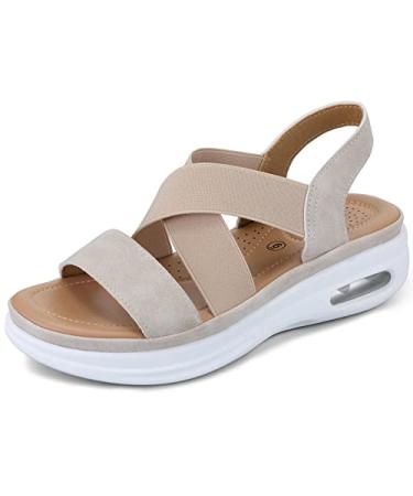 mysoft Women's Comfortable Walking Sandals Air Cushion Sport Slingback Elastic Band Platform Shoes 9 Off-white
