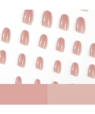 Mouyouglow Short Round Nude Pink Press On Nails | Full Cover Artificial Nails with Glue | Glitter Acrylic Fake Nails for Women & Girls - i019 - Buy Online on GoSupps.com