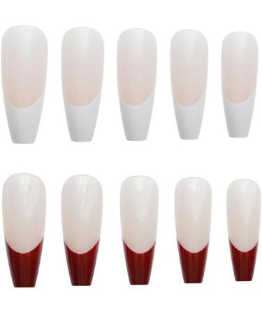 French Tip Press on Nails - Long Press On Nails with Nail Tips Red and white false nails Design Glossy Naked Pink press on nails Acrylic False Nails Cute Artificial Nails - Buy Online on GoSupps.com