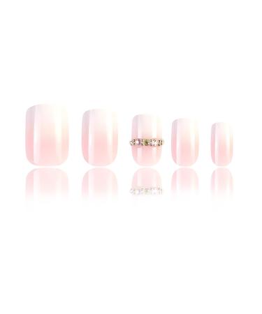 24 Pcs Medium Square Pink Press On Nails - Gradient Fake Nails with Rhinestones | Full Cover Stick-On Nails for Women & Girls | Stylish Fall French Nails - Buy Online on GoSupps.com