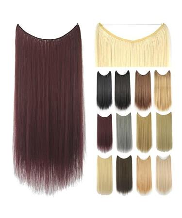 Imissu 22 '' 26 'Long straight halo extensions Hair extensions Fish cord Hair part Synthetic invisible headgear from a secret wire flip Haarteil (26 inches burgundy) 26 inches Burgundy