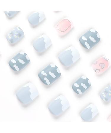 Diduikalor Short Cloud Blue Acrylic Press on Nails - 24Pcs Square False Nails for Women (JP2118) - Buy Online on GoSupps.com