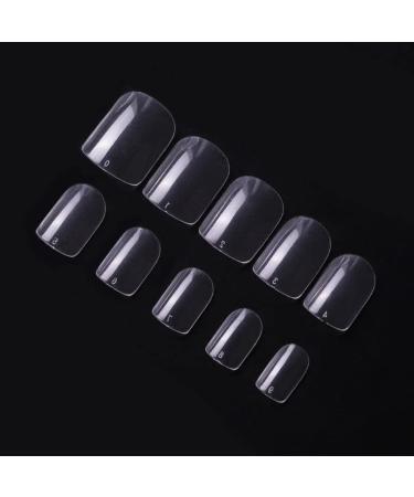 500pcs/Bag False Nail Tips Short Square Acrylic Fake Nails Full Cover 10 Sizes (Transparent) Clear