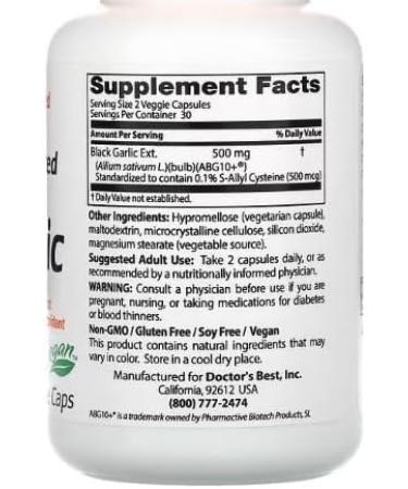 Doctor's Best Fermented Black Garlic - 60 Vegetable Capsules | Cardiovascular Health Support - Buy Online on GoSupps.com