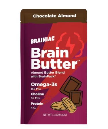 Brainiac Almond Butter Blend with Omega-3s, Chocolate Almond, 20 Count, 1.15 oz.  Almond Butter Pouches with Real Ingredients, Protein, Omega-3s and Choline  Healthy Snacks for Kids and Adults