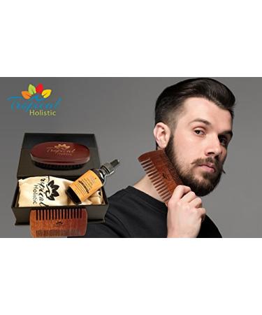 Natural Beard Grooming Kit for Men | 3-in-1 Set with Boar Bristle Brush Wood Comb & Hair Treatment Oil | Travel-Friendly - Buy Online on GoSupps.com