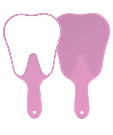 LVCHEN Cute Tooth Shaped Plastic Hand Mirrors - Dental Handheld Mirror High Definition Makeup Mirror with Handle Dental Office Decorations with A Hole for Oral Clinic Salon Barber (Pink)