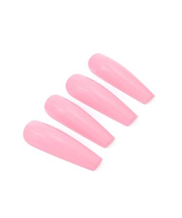 Brishow Long Ballerina False Nails - Pink Acrylic Press-On Nails | 24-Piece Full Cover Set for Women & Girls - International Shipping Available - Buy Online on GoSupps.com