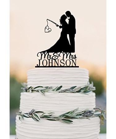 Custom wedding cake topper Hooked on Love Personalised topper fishing cake topper with last name - Buy Online on GoSupps.com